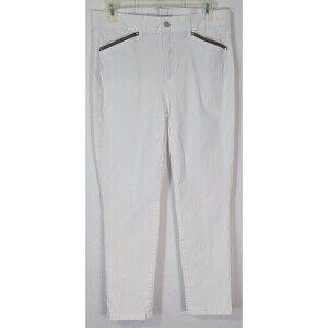 White House Black Market High-Rise Slim Crop White Pants Tan Trim Size 10